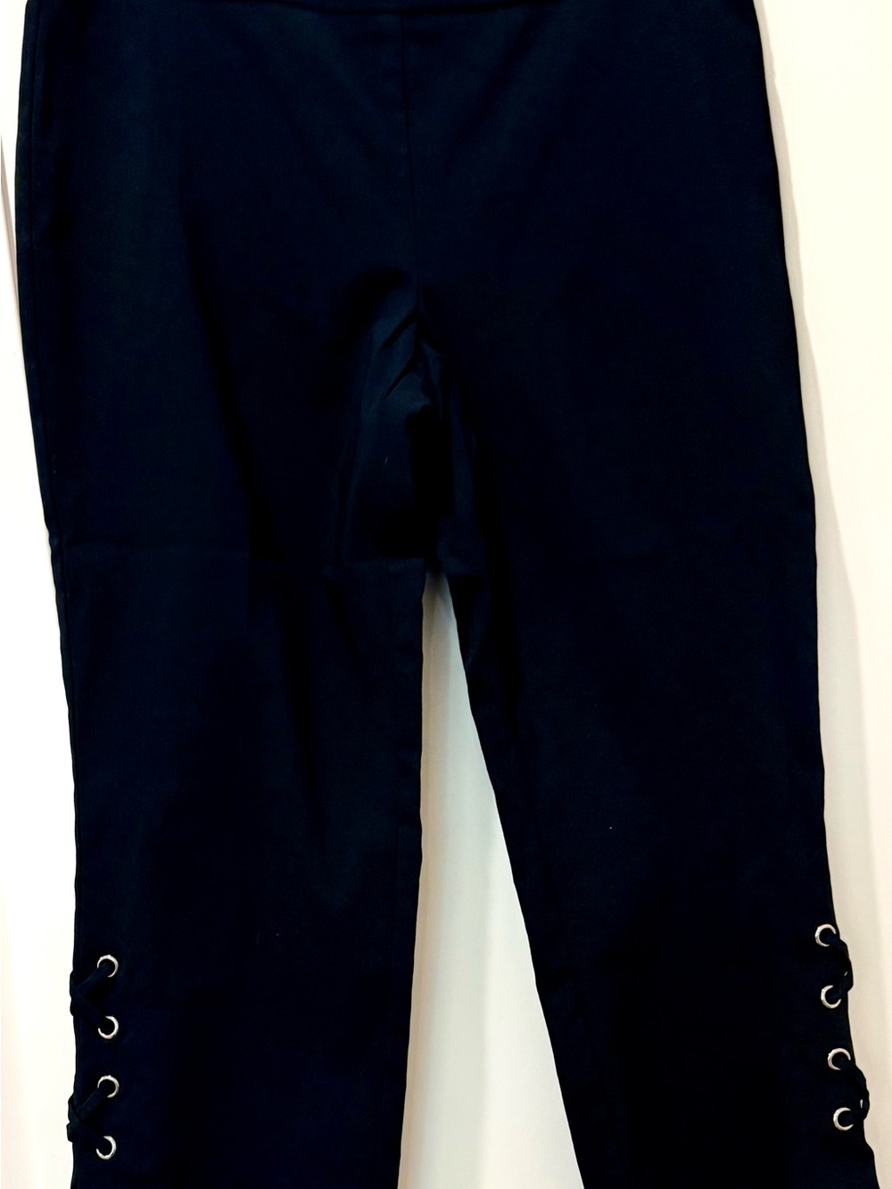 JM Collection Black Lace-Up Hem Chinos